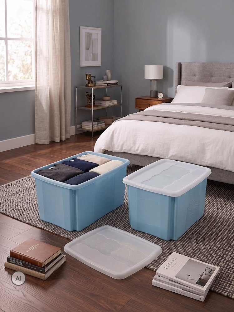 Keeeper Set of 2 Blue 30 Litre Turn Around Stacking Boxes - Image 2 of 6 Keeeper Set of 2 Blue 30 Litre Turn Around Stacking Boxes - Image 2 of 6