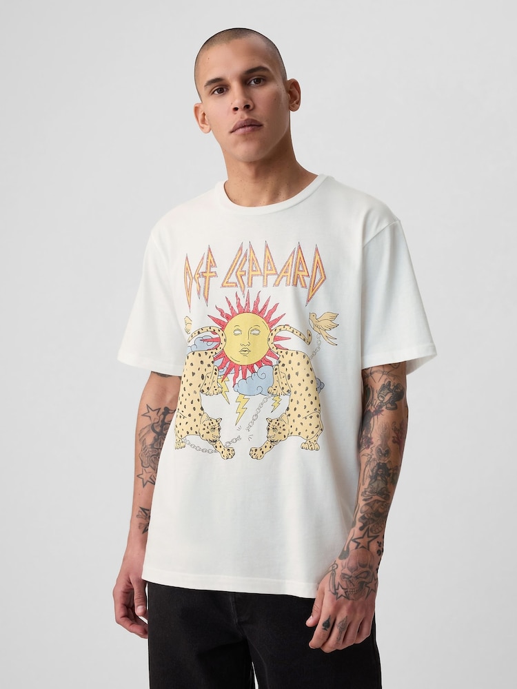 Gap White Def Leopard Cotton Graphic Short Sleeve T-Shirt - Image 1 of 4