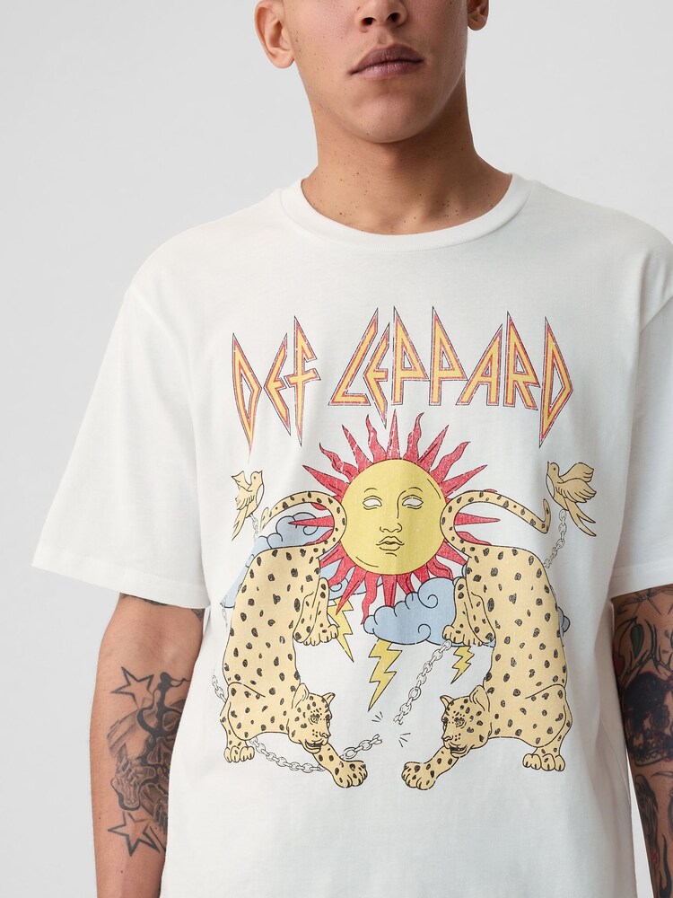Gap White Def Leopard Cotton Graphic Short Sleeve T-Shirt - Image 4 of 4 Gap White Def Leopard Cotton Graphic Short Sleeve T-Shirt - Image 4 of 4