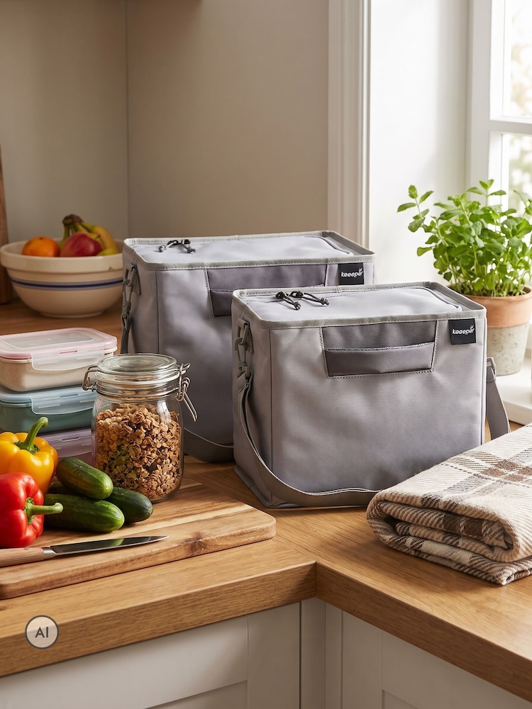 Keeeper Set of 2 Grey Foldable Shopping Organiser Bags - Image 2 of 5 Keeeper Set of 2 Grey Foldable Shopping Organiser Bags - Image 2 of 5