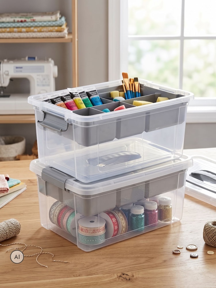 Keeeper Set of 2 Clear Henry Organiser Boxes 9 Litre - Image 1 of 5 Keeeper Set of 2 Clear Henry Organiser Boxes 9 Litre - Image 1 of 5