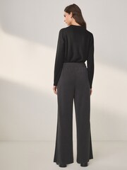 Black Wide Leg Slinky Soft Touch Stretch High Waist Trousers - Image 4 of 7