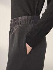 Black Wide Leg Slinky Soft Touch Stretch High Waist Trousers - Image 5 of 7