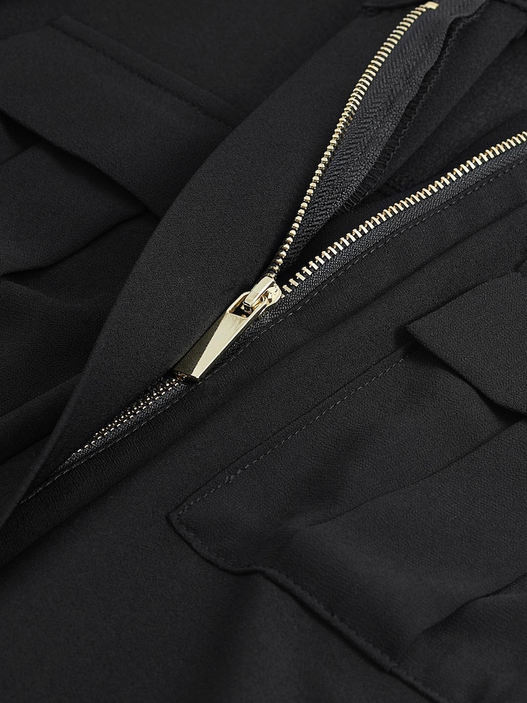 Black Zip Front Utility Pocket Blouse - Image 7 of 7