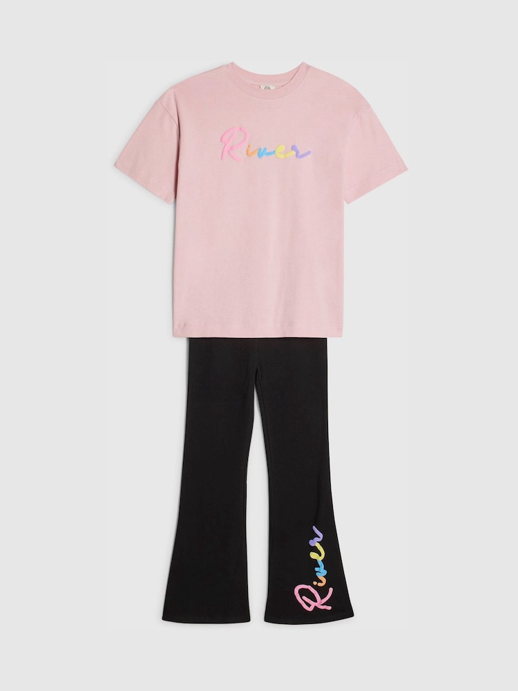 River Island Black Script T-Shirt & Kickflare Set - Image 1 of 5 River Island Black Script T-Shirt & Kickflare Set - Image 1 of 5