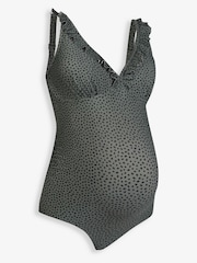 JoJo Maman Bébé Khaki Green & Black Spot Frill Maternity Swimsuit - Image 3 of 3
