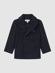 Reiss Navy Bergamo 9-13 yrs Wool-Blend Twill Double-Breasted Coat - Image 2 of 6