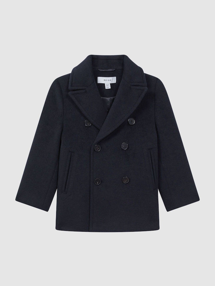 Reiss Navy Bergamo 9-13 yrs Wool-Blend Twill Double-Breasted Coat - Image 2 of 6