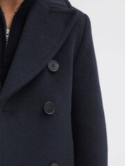 Reiss Navy Bergamo 9-13 yrs Wool-Blend Twill Double-Breasted Coat - Image 4 of 6