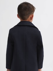 Reiss Navy Bergamo 9-13 yrs Wool-Blend Twill Double-Breasted Coat - Image 5 of 6