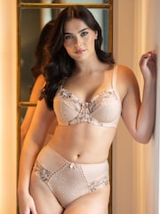 Pour Moi Brown High Waist Sofia Embroidered Lace Bikini Briefs - Image 1 of 5