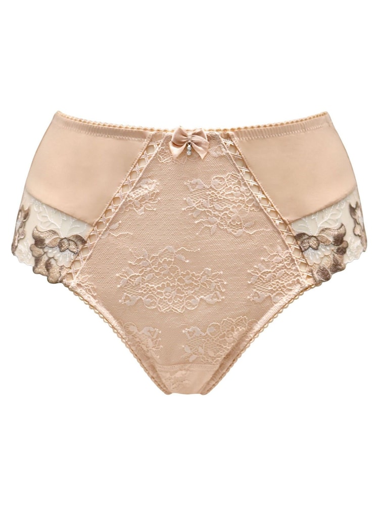 Pour Moi Brown High Waist Sofia Embroidered Lace Bikini Briefs - Image 3 of 5