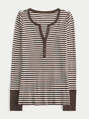 Brun - Hollister Henley Stripe Long Sleeve Top - Billede 4 af 4