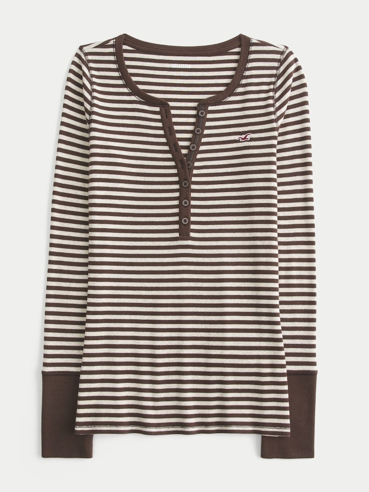 Brun - Hollister Henley Stripe Long Sleeve Top - Billede 4 af 4