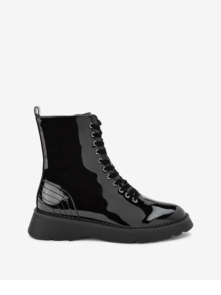Black Patent Regular/Wide Fit Forever Comfort® Lace-Up Boots - Image 1 of 7