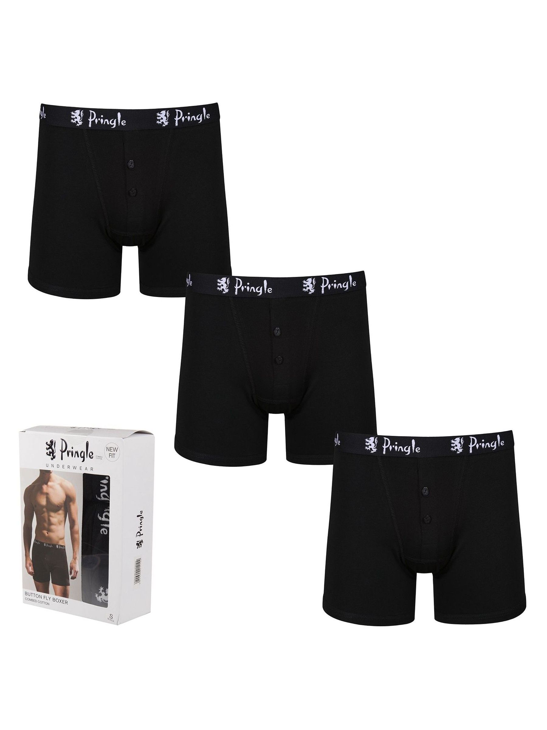 Buy Pringle Black Button Fly 3 Pack Boxers from Next Denmark