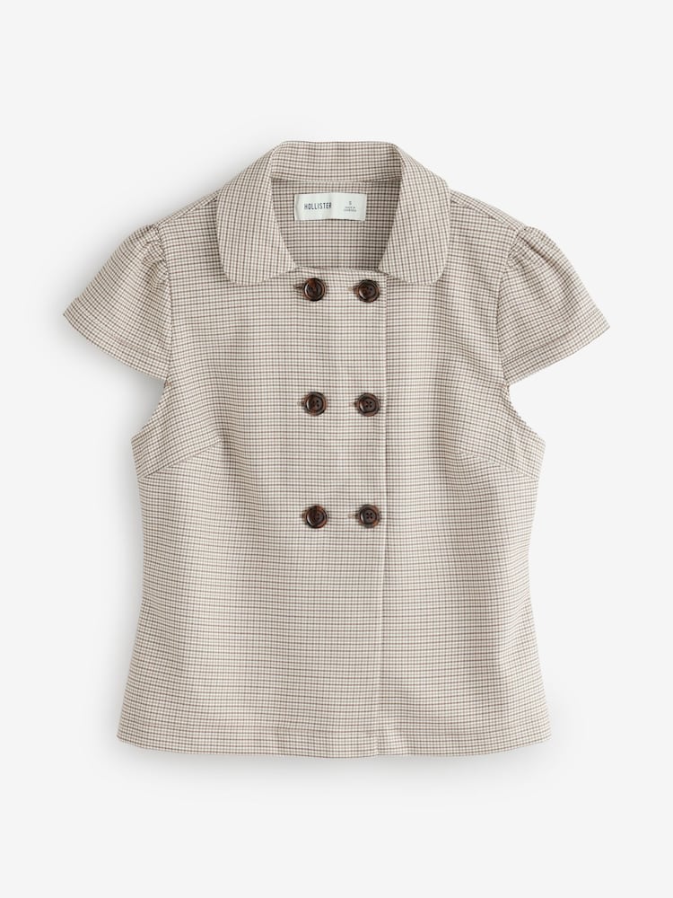 Hollister Brown Short Sleeve Peacoat Shirt - Image 1 of 2 Hollister Brown Short Sleeve Peacoat Shirt - Image 1 of 2