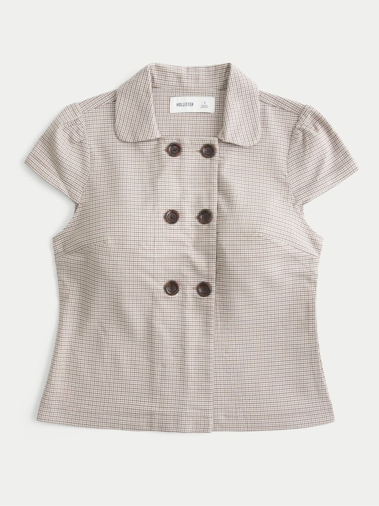 Hollister Brown Short Sleeve Peacoat Shirt - Image 2 of 2 Hollister Brown Short Sleeve Peacoat Shirt - Image 2 of 2