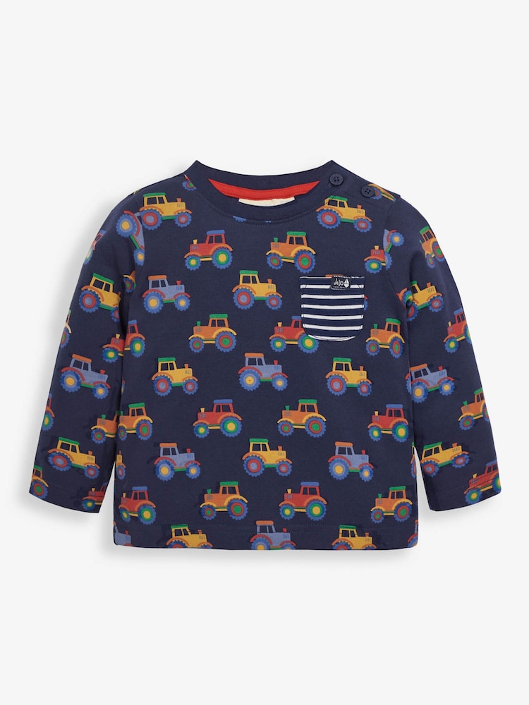 JoJo Maman Bébé Navy Boys' Tractor Print Top - Image 1 of 2