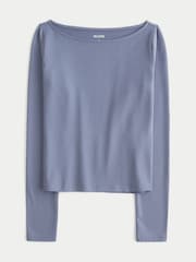 Gris - Top de manga larga con cuello oblicuo de Hollister - Imagen 3 de 3