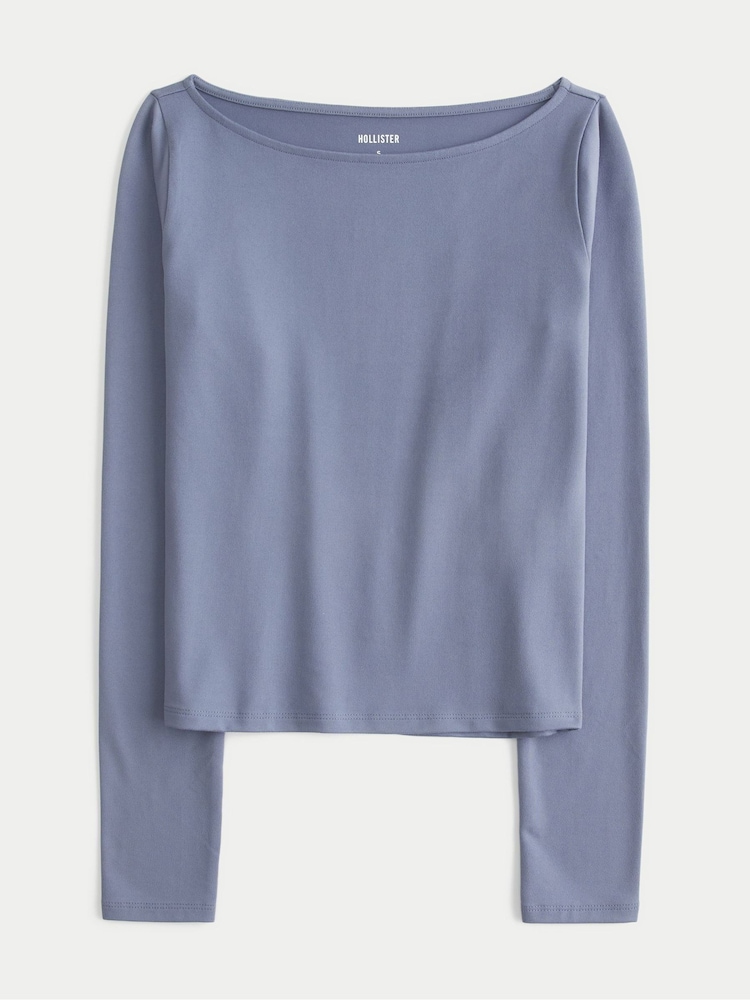 Gris - Top de manga larga con cuello oblicuo de Hollister - Imagen 3 de 3