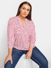Yours Curve Pink Pintuck Half Placket Blouse - Image 1 of 4