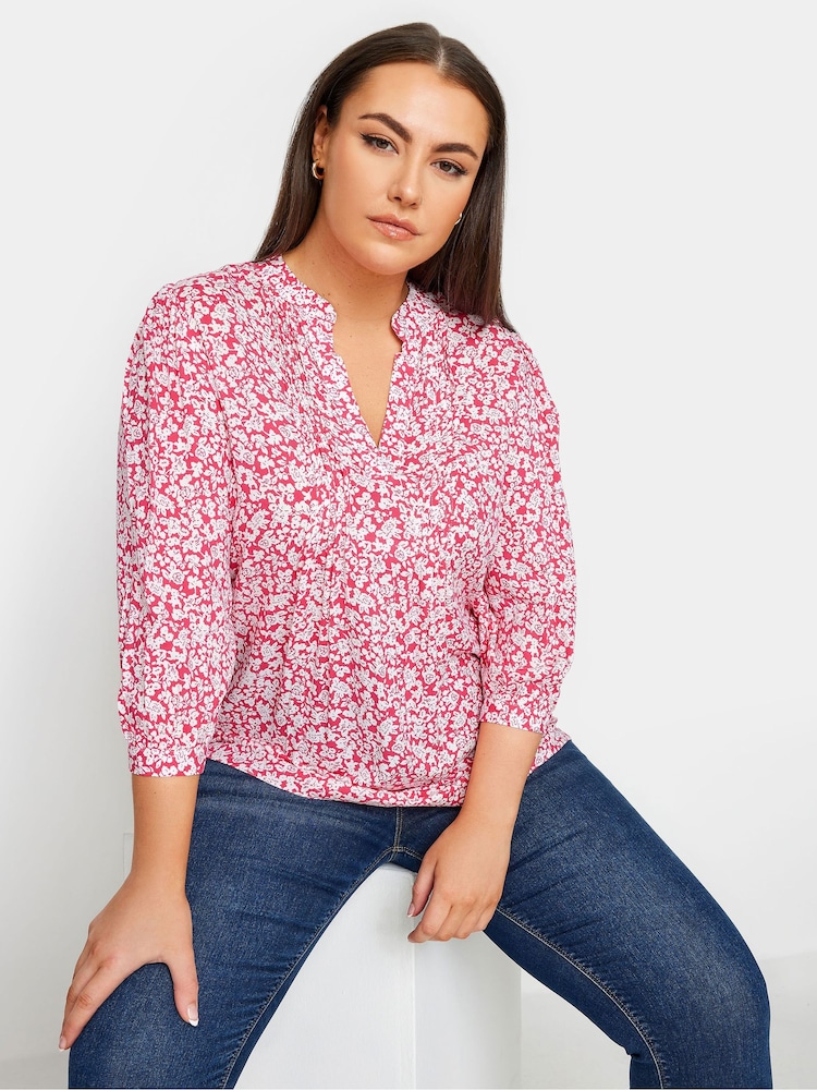 Yours Curve Pink Pintuck Half Placket Blouse - Image 1 of 4