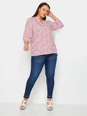 Yours Curve Pink Pintuck Half Placket Blouse - Image 2 of 4