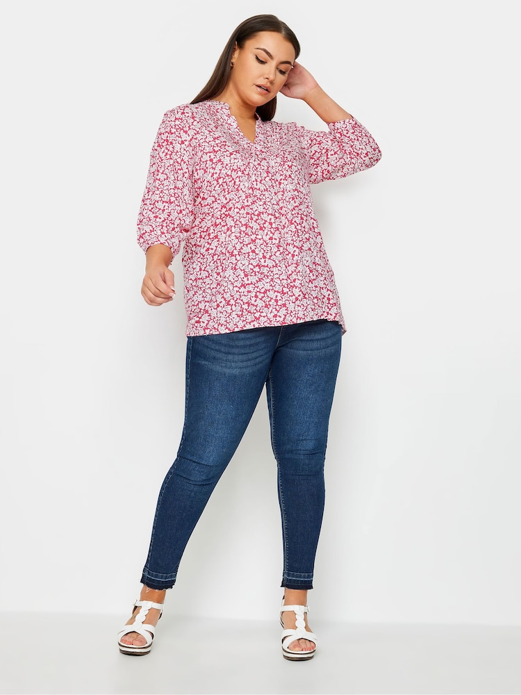 Yours Curve Pink Pintuck Half Placket Blouse - Image 2 of 4