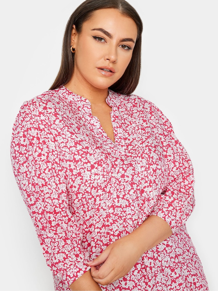 Yours Curve Pink Pintuck Half Placket Blouse - Image 4 of 4