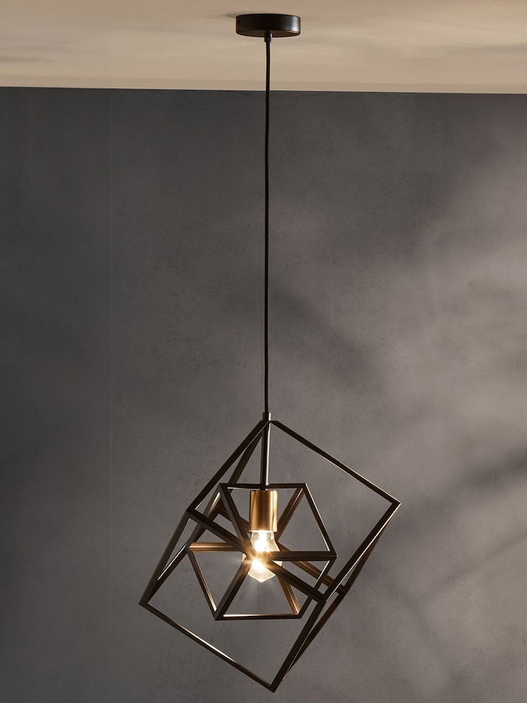 Pacific Matt Black Alessio Metal Cube Ceiling Light Pendant - Image 1 of 5 Pacific Matt Black Alessio Metal Cube Ceiling Light Pendant - Image 1 of 5