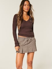 Hollister Brown Low Rise Twill Pleated Mini Skirt - Image 2 of 4