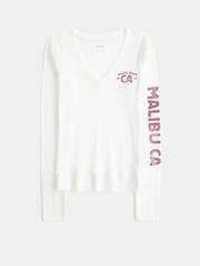 Hollister White V-Neck Graphic Long Sleeve Top - Image 1 of 1