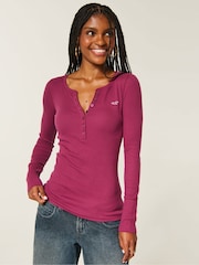 Rød - Hollister Henley Stripe Long Sleeve Top - Billede 1 af 4
