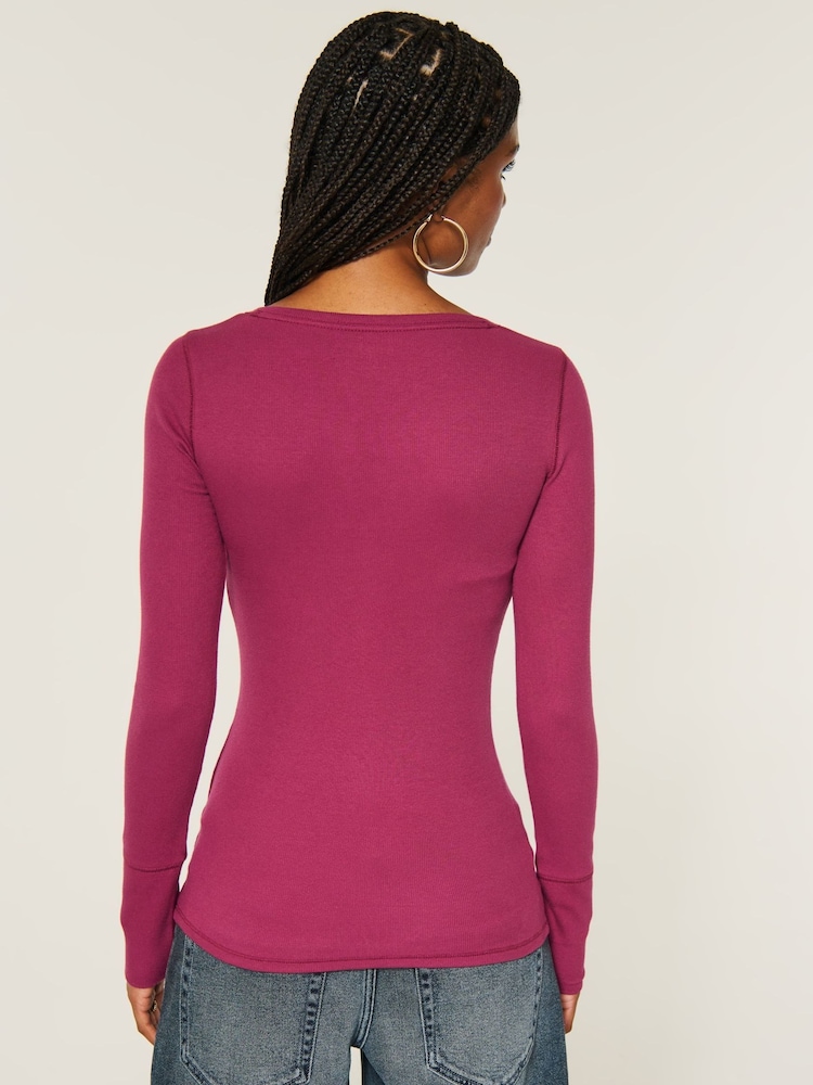Rød - Hollister Henley Stripe Long Sleeve Top - Billede 2 af 4