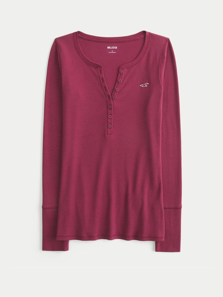 Rød - Hollister Henley Stripe Long Sleeve Top - Billede 4 af 4