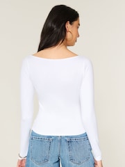 Blanco - Top de manga larga con cuello oblicuo de Hollister - Imagen 4 de 5