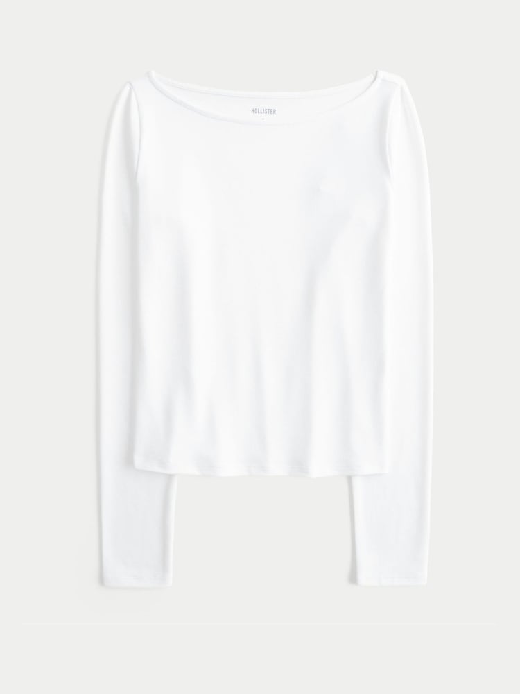 Blanco - Top de manga larga con cuello oblicuo de Hollister - Imagen 5 de 5