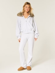 Hollister Grey Graphic Logo Zip-Through Hoodie With Fur Trim - Image 3 of 5