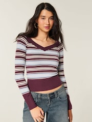 Hollister Red V-Neck Stripe Jumper - Image 1 of 3
