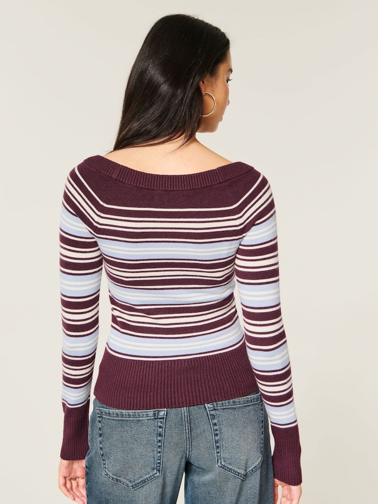 Hollister Red V-Neck Stripe Jumper - Image 2 of 3