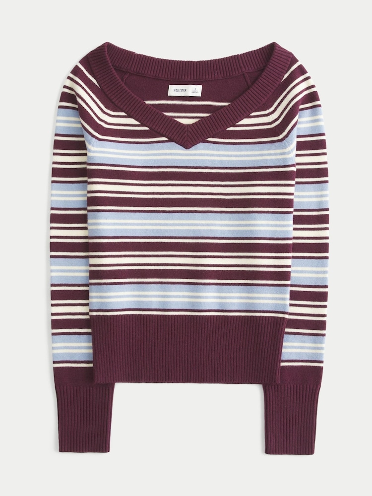 Hollister Red V-Neck Stripe Jumper - Image 3 of 3