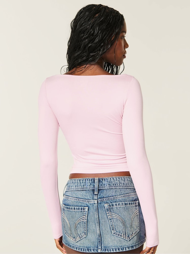 Rosa - Top de manga larga con cuello oblicuo de Hollister - Imagen 2 de 3