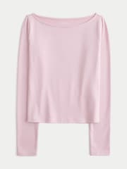 Rosa - Top de manga larga con cuello oblicuo de Hollister - Imagen 3 de 3
