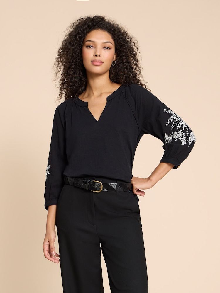 White Stuff Black Mix Embroidered Millie 100% Cotton Top - Image 1 of 7 White Stuff Black Mix Embroidered Millie 100% Cotton Top - Image 1 of 7