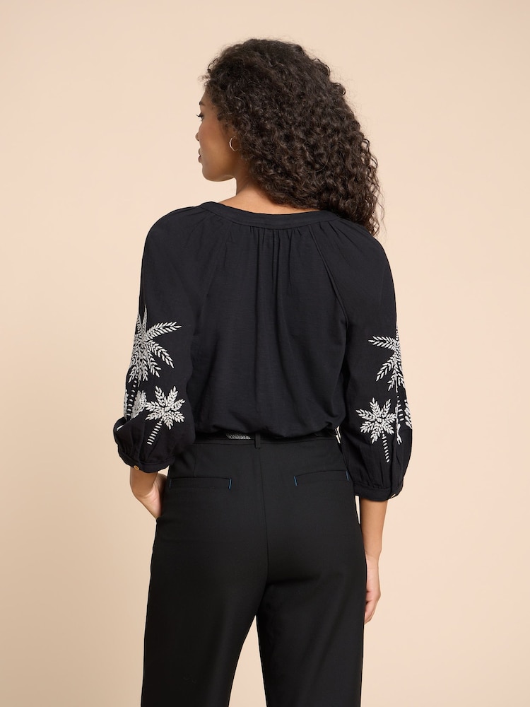 White Stuff Black Mix Embroidered Millie 100% Cotton Top - Image 2 of 7 White Stuff Black Mix Embroidered Millie 100% Cotton Top - Image 2 of 7