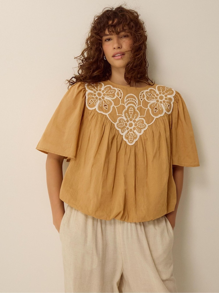 Monsoon Cream Delta Embroidered Bubble Hem Top - Image 1 of 4 Monsoon Cream Delta Embroidered Bubble Hem Top - Image 1 of 4