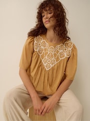 Monsoon Cream Delta Embroidered Bubble Hem Top - Image 4 of 4