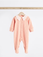 Peach Pink Baby Collared 100% Cotton Sleepsuit (0mths-2yrs) - Image 3 of 11