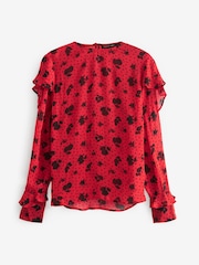 Preen Rot/Schwarz mit Blumen-Punktmuster - Langärmelige Bluse mit Rüschen - Bild 1 von 6